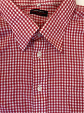 Vintage 80s red fine check cheesecloth mod soul punk cotton check shirt size 45 XL